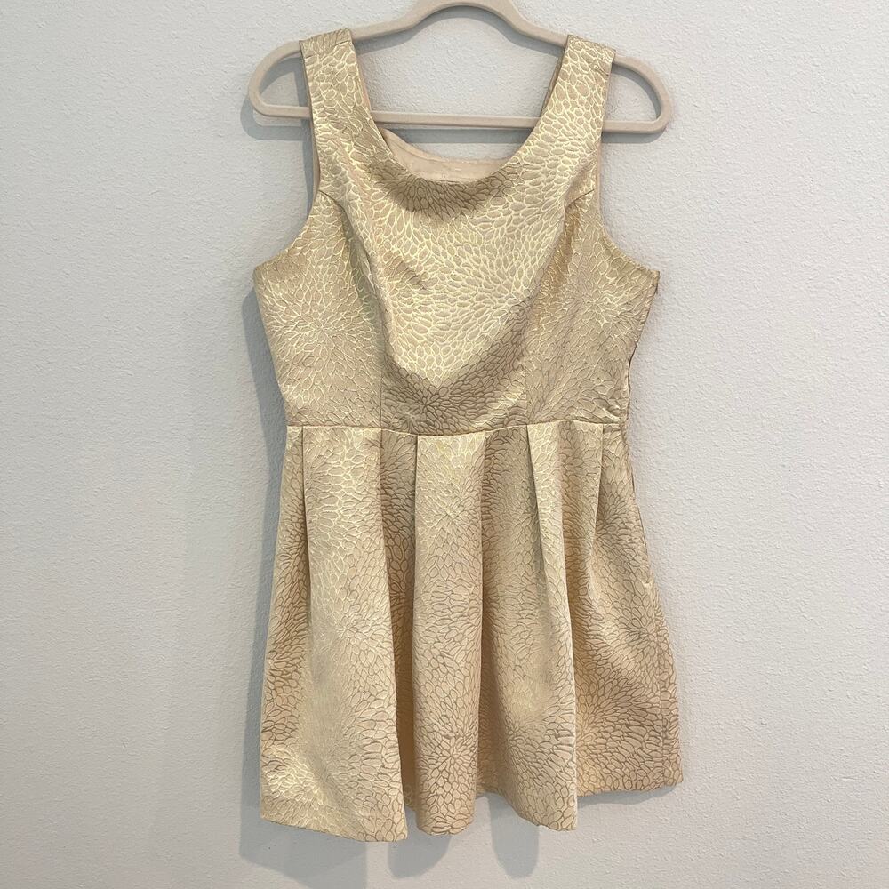 GB Juniors Gold Jacquard Bow Back Fit & Flare Dress Size 11 Metallic Formal
